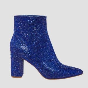 NEW Betsy Johnson Cady Sapphire Blue Rhinestone Heeled Booties